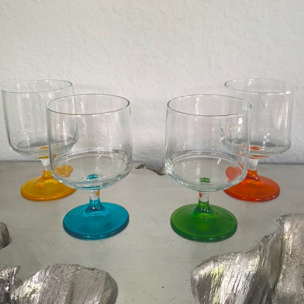 Vintage Set of 4 Multi Color Tinted Glasses